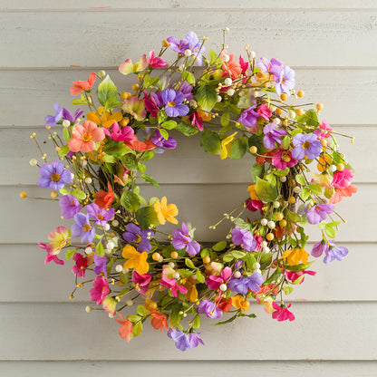 Floral Watercolor Wreath with Faux Pansies and Violets