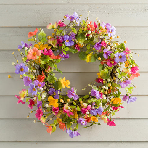 Floral Watercolor Wreath with Faux Pansies and Violets