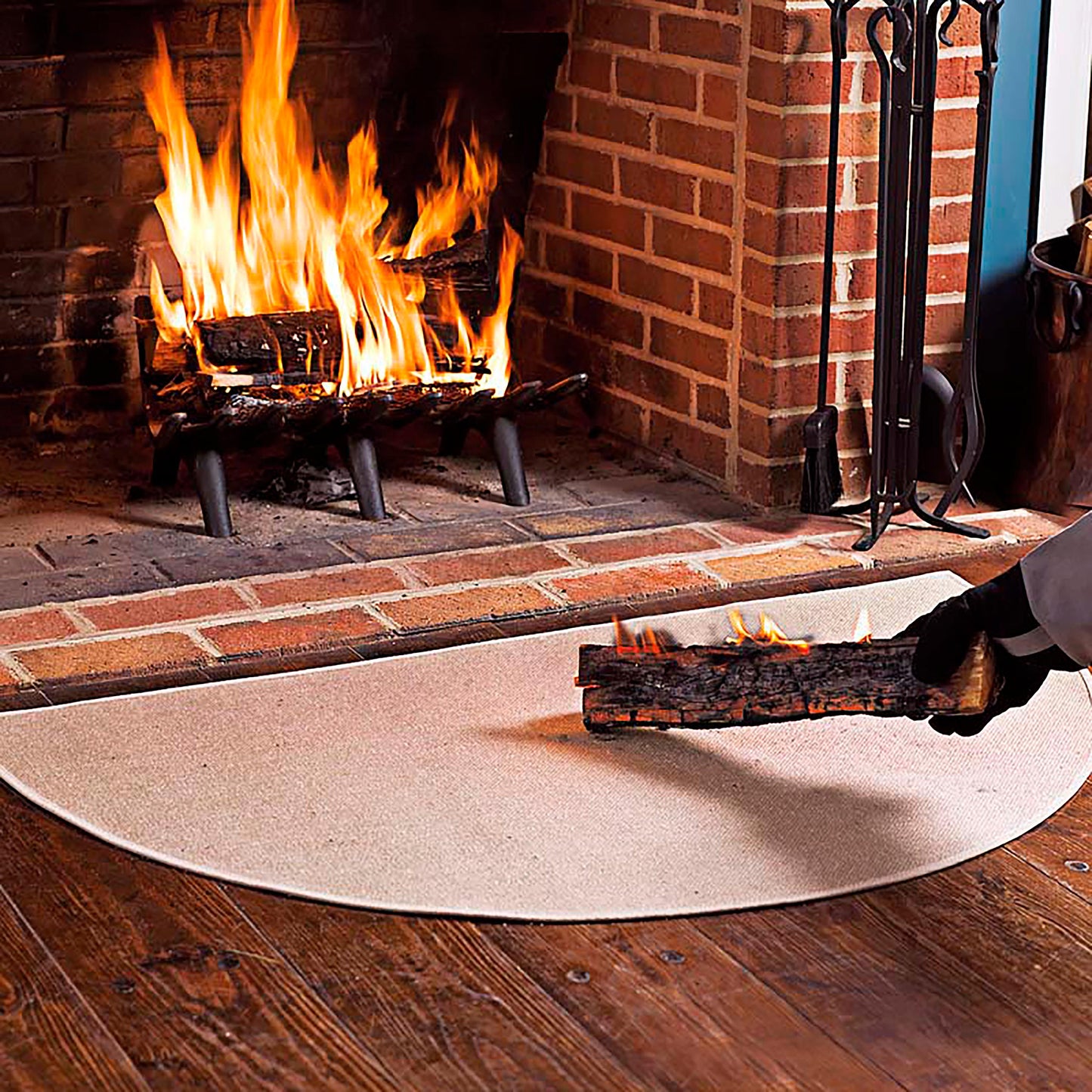Flame Resistant Fiberglass Half Round Hearth Rug, 27" x 48"
