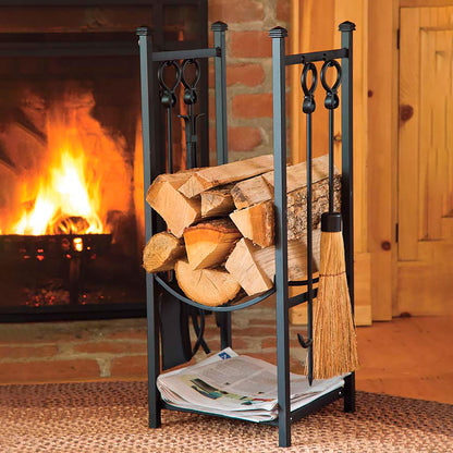Wood Rack With Fireplace Tools