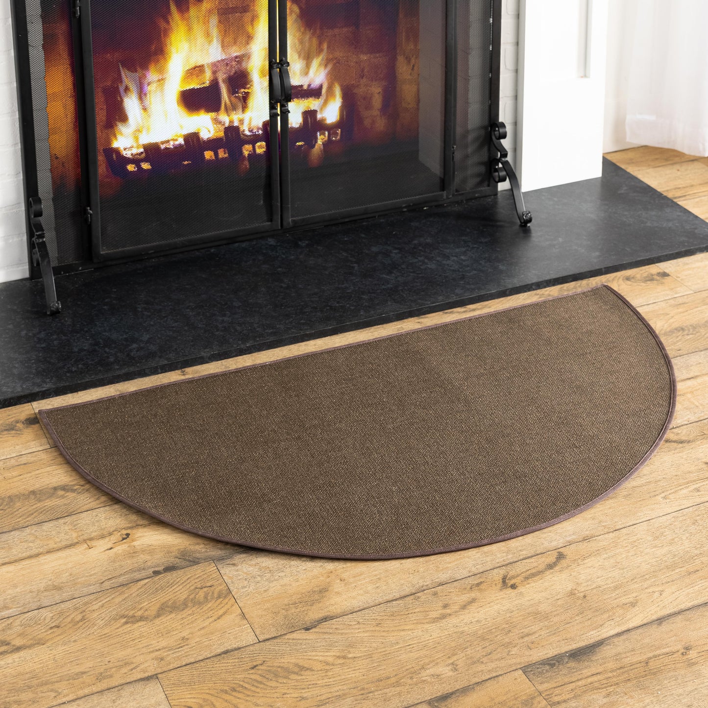 Flame Resistant Fiberglass Half Round Hearth Rug, 27" x 48"