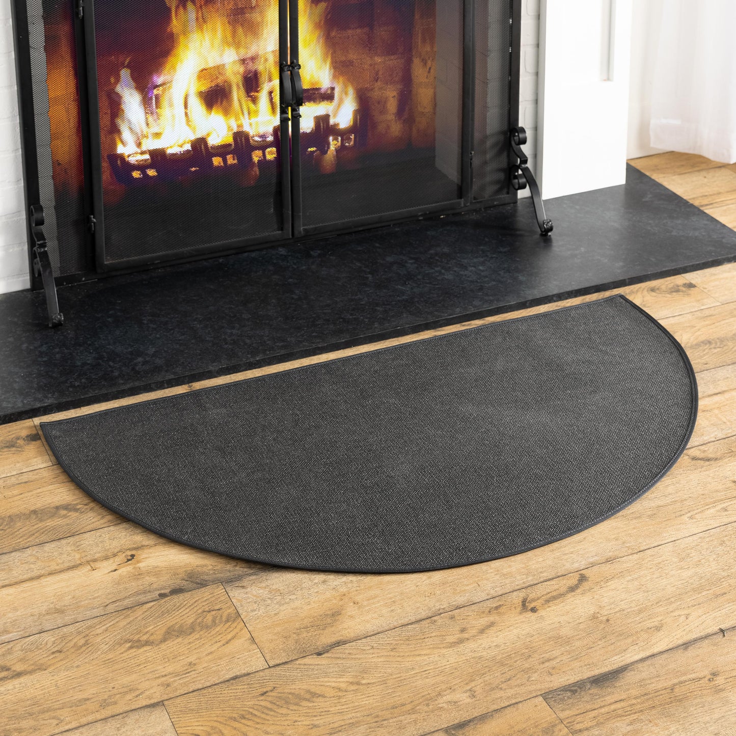 Flame Resistant Fiberglass Half Round Hearth Rug, 27" x 48"